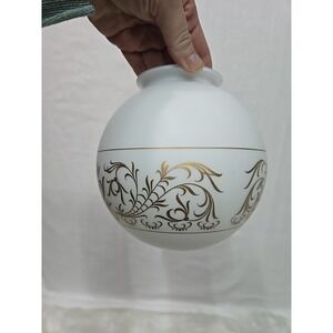 Vintage MCM White Glass Globe Shade Ceiling Light Gold Floral Leaf Design 6" dia